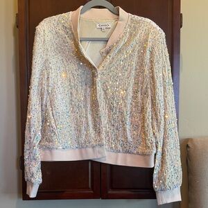Nanette Lepore NEW Iridescent Sequin velveteen Bomber Jacket - Pale Blush M